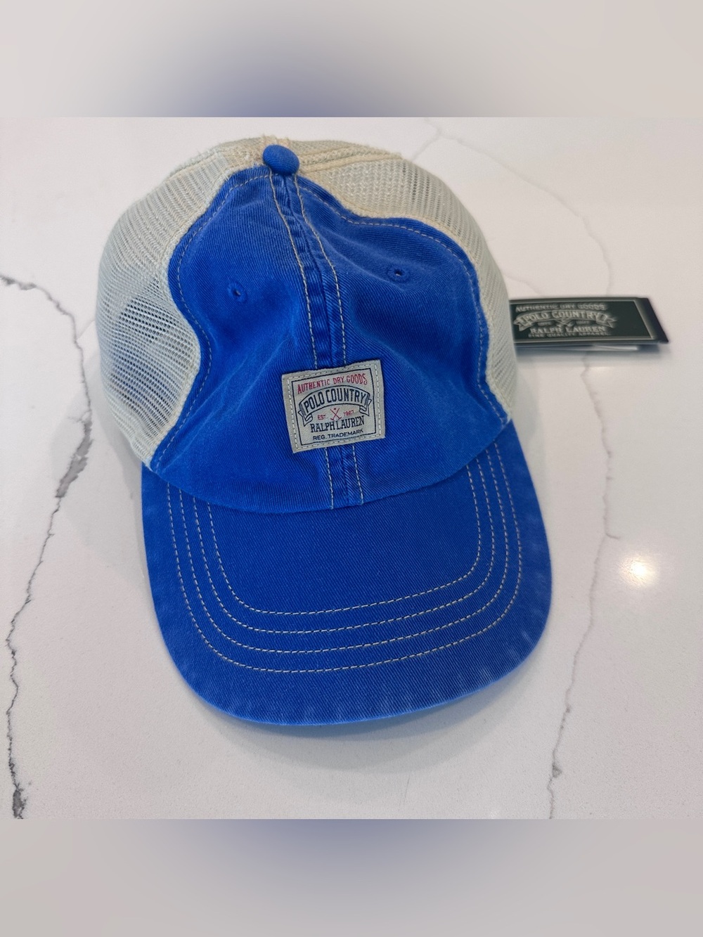 Polo Country Ralph Lauren Trucker Hat Twill Cotton Mesh Ball Cap Blue NWT